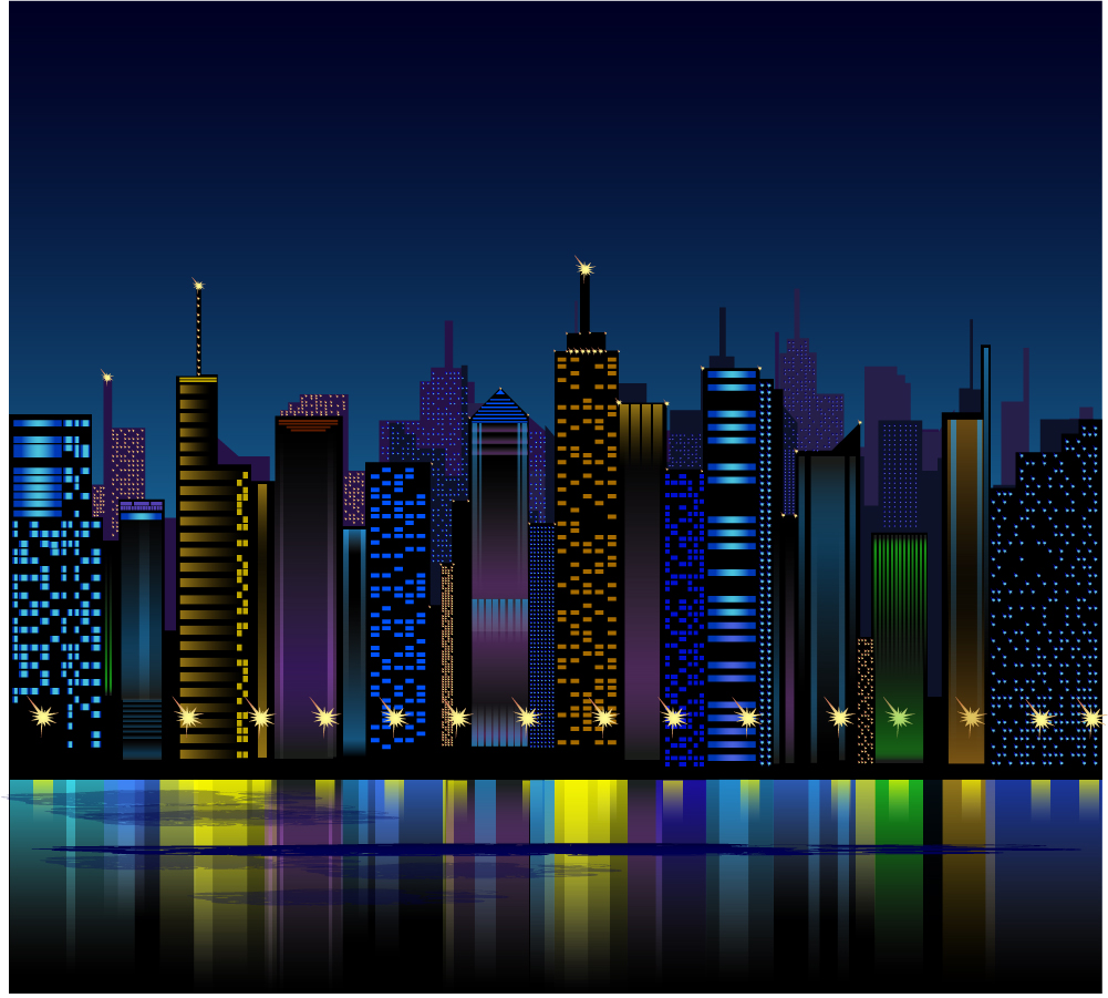 都会のビル街の夜景 Night City Vector イラスト素材 | ai eps イラストレーター