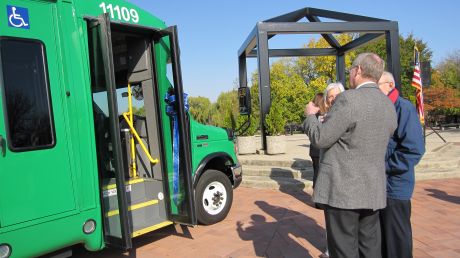 Ability Chicago Info Blog Pace Dial A Ride Buses Have The First Photo Schaumburg And Pace Officials Admire A New Hybrid Bus Elgin Will Each Receive Five Buses As The Company Examines How To