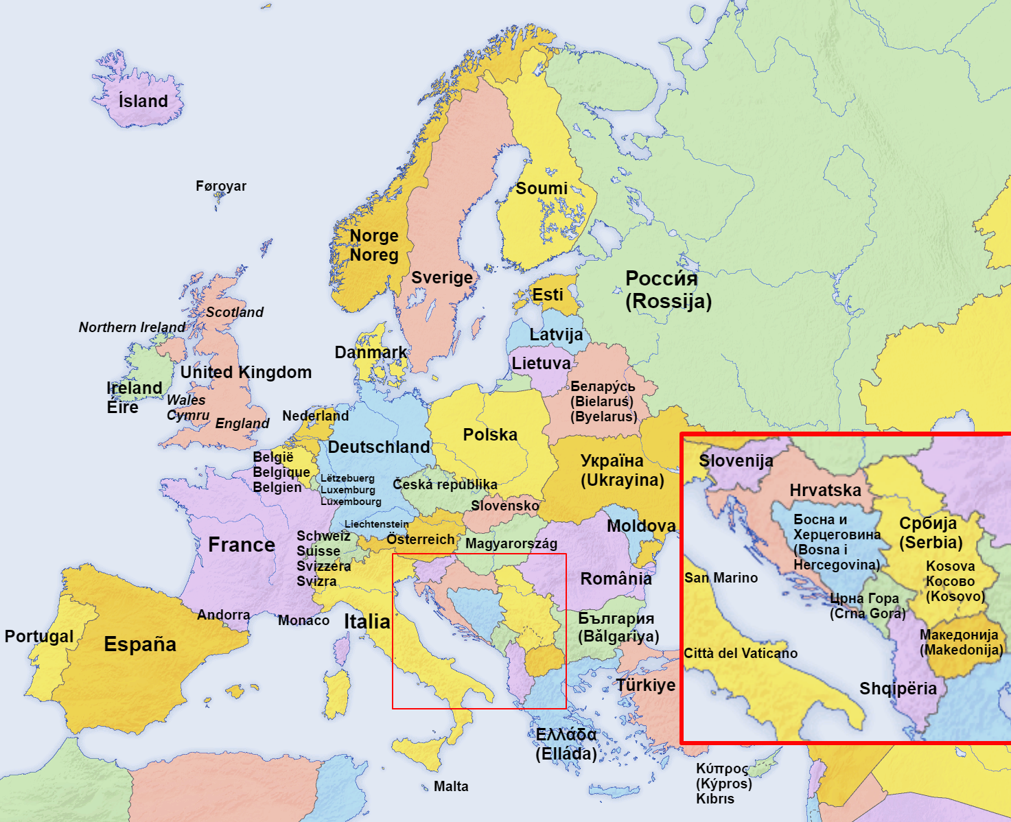 European country names in their official languages - Vivid Maps