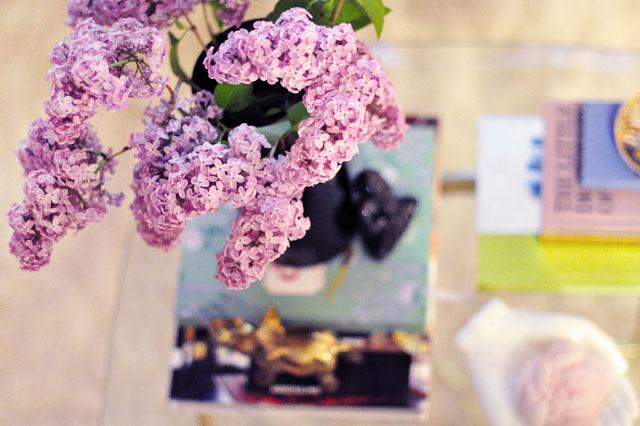fresh cut lilacs, flowers as decor