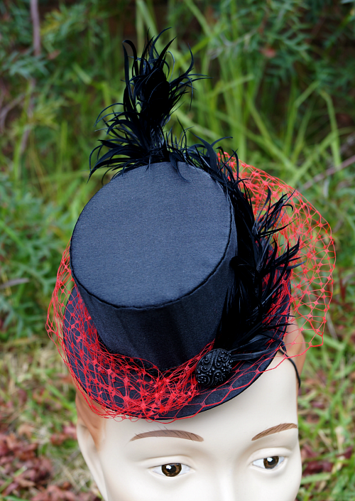 Black and red mini top hat by Tanith Rowan Designs