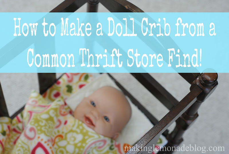 DIY doll crib from a thrift store magazine rack