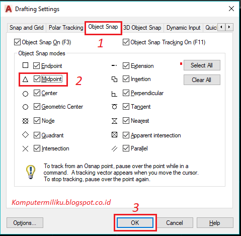 Cara melihat/menampilkan titik tengah (midpoint) garis di AutoCad ...