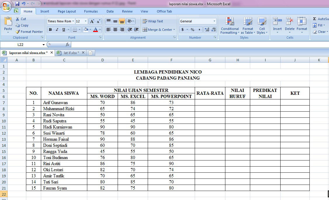 tutorial, cara, cepat, belajar, membuat, laporan, nilai, siswa, rumus, microsoft, excel, if, average