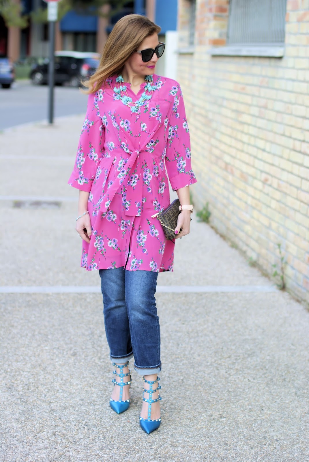 How to wear a dress over jeans with Metisu dress and Valentino Rockstud pumps on Fashion and Cookies fashion blog, fashion blogger style