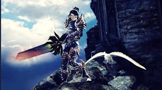 Female Warrior holding a large sword against a blue sky