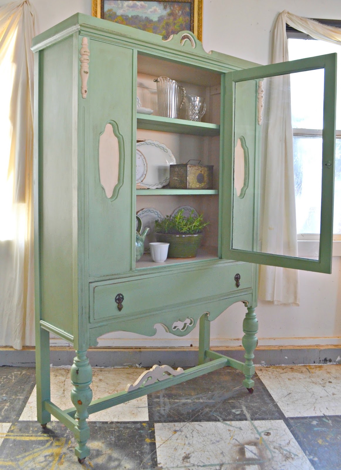 Heir and Space A Vintage Hutch in Mint Green