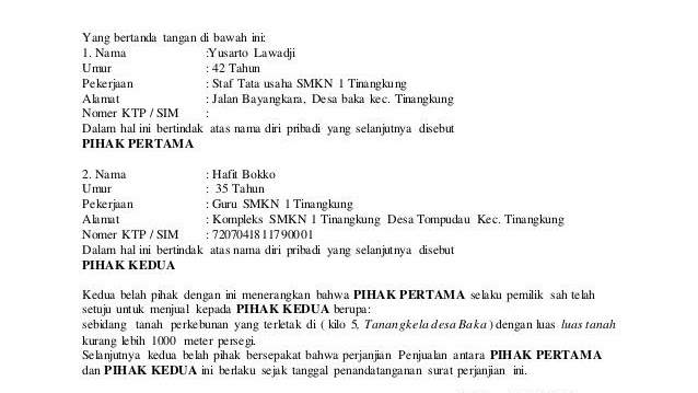 Contoh Surat Jual Beli Tanah