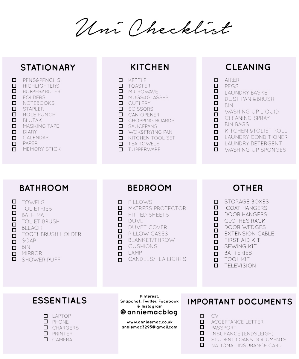 Back to School : What to take to University + FREE University Checklist ...
