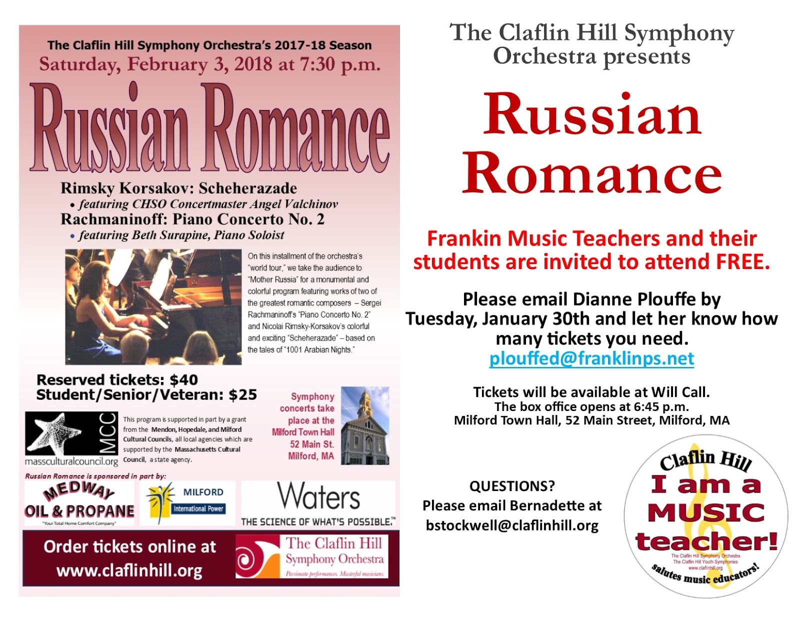 Franklin Matters Reminder Claflin Hill Symphony schedules open