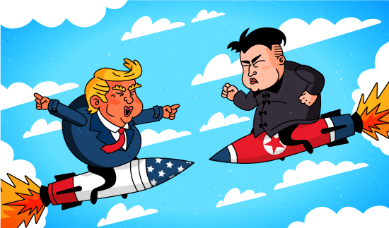 Donal Trump contra Kim Jong-un montados sobre misiles uno contra el otro
