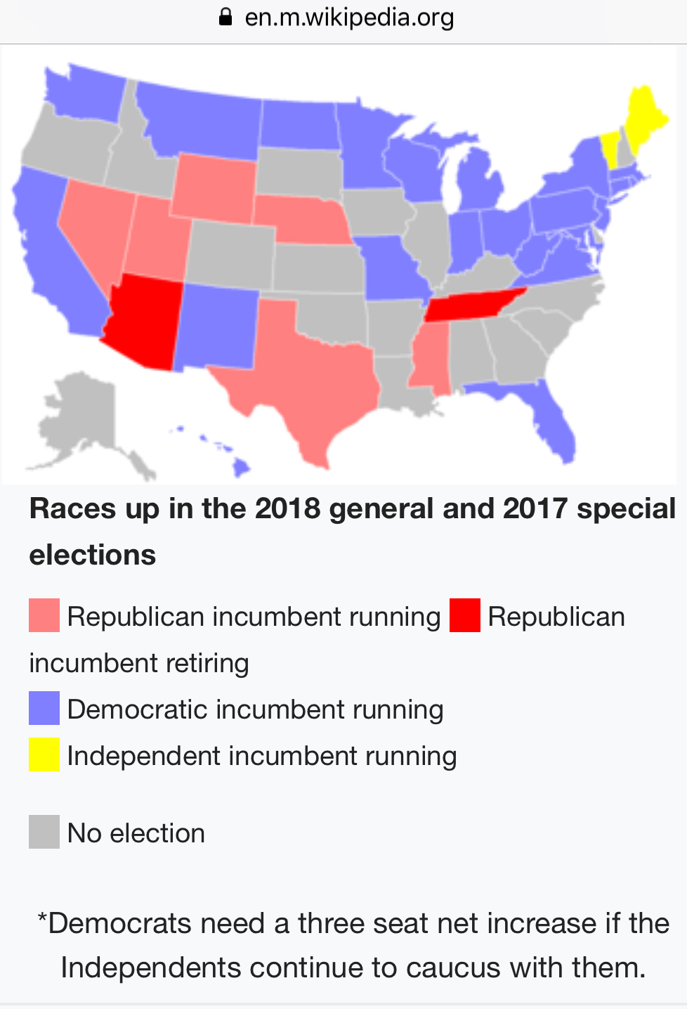 wikipedia org s map of the 2018 schedule for u s senate elections among democratic incumbent u s senators up for 2018 are wikipedia org s map of the 2018 schedule for u s senate elections among democratic incumbent u s senators up for 2018 are