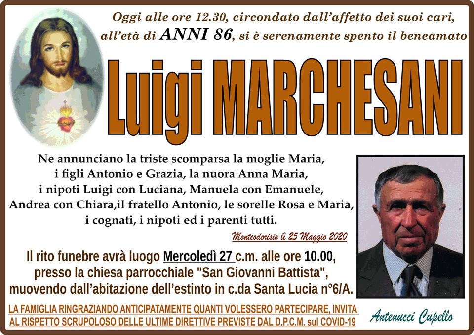 monteodorisio E' venuto a mancare Luigi Marchesani