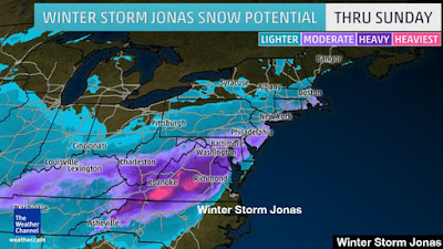 Image of a snowfall map for Winter Storm Jonas