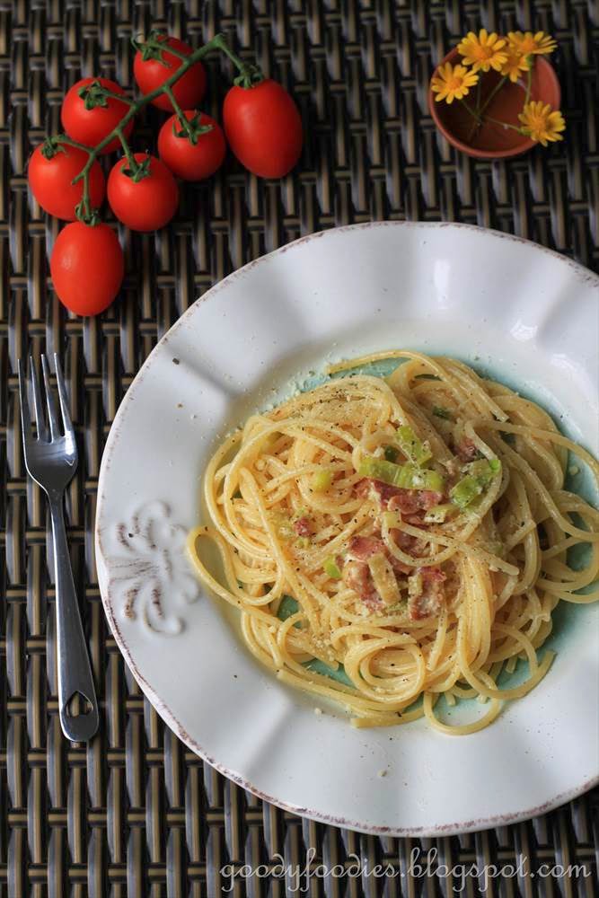 GoodyFoodies Recipe Spaghetti with Bacon and Leeks (Ree Drummond)