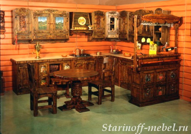 Мебель под старину: Кухня под старину из массива дерева