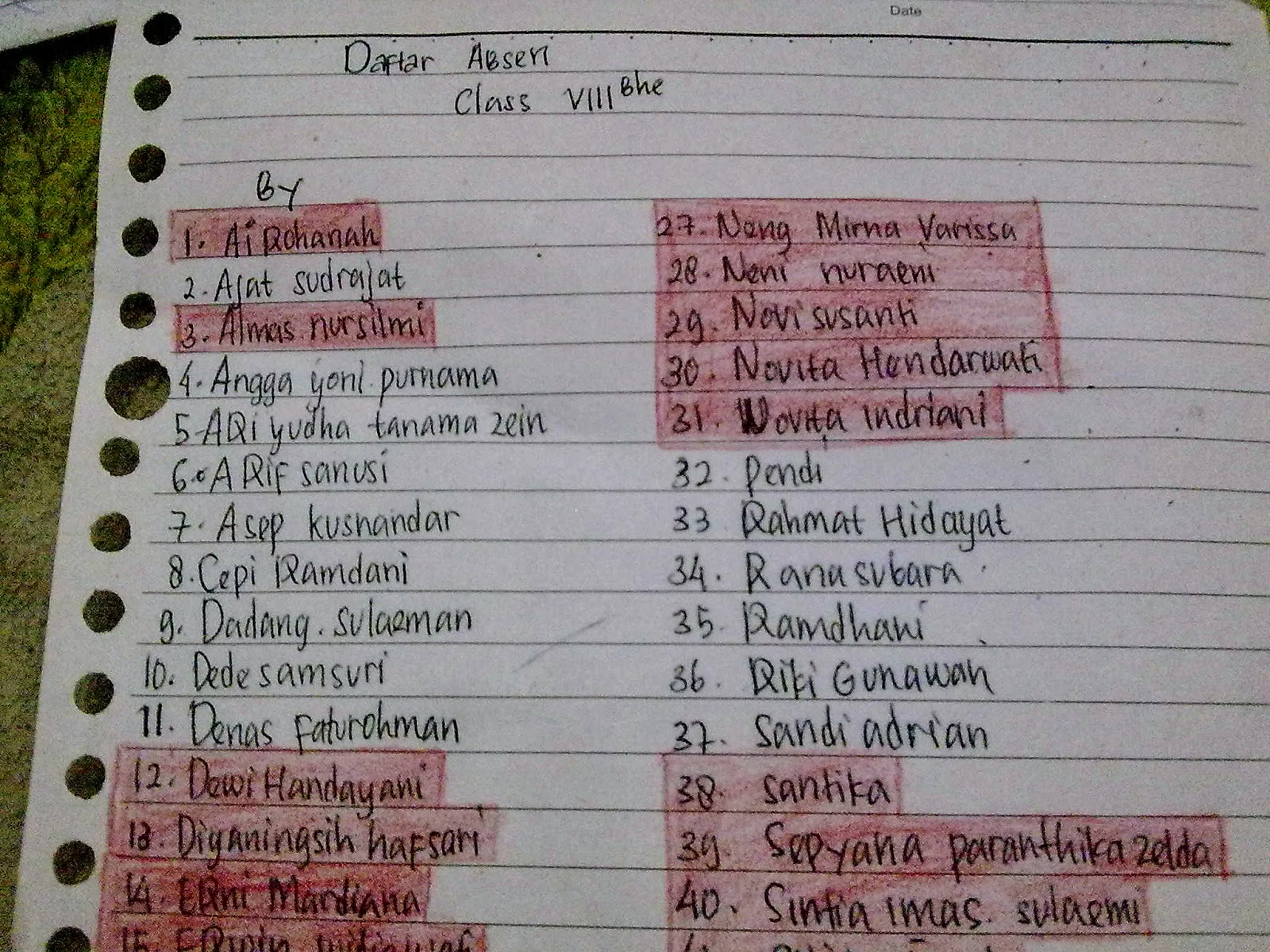 daftar nama kelas VIII B