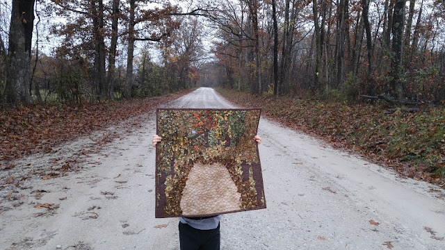 Missouri fall autumn leaves deer art mini quilt