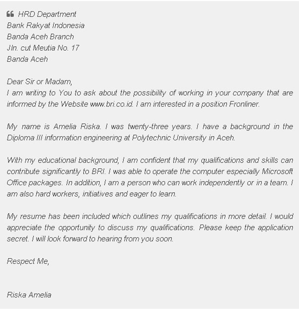 Contoh Surat Lamaran Kerja Dalam Bahasa Inggris Tulis Tangan