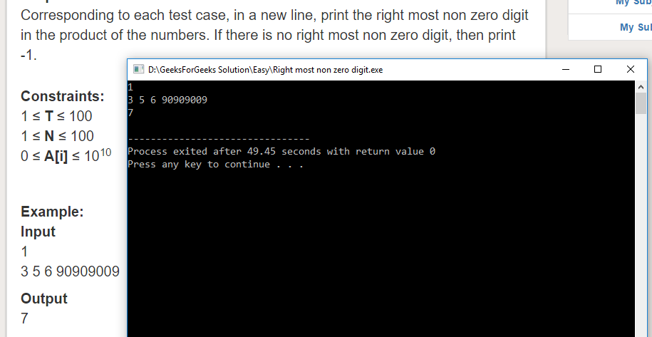 Geeksforgeeks Solution For " Right most non zero digit