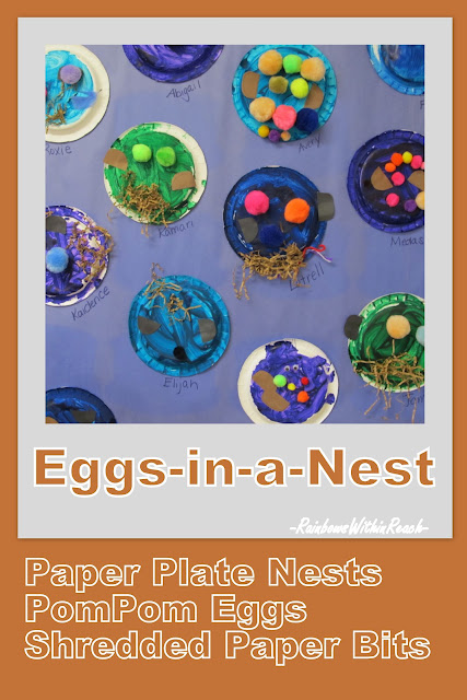 eggs in nests children's art, painting, bulletin board for spring, kindergarten, Head Start art