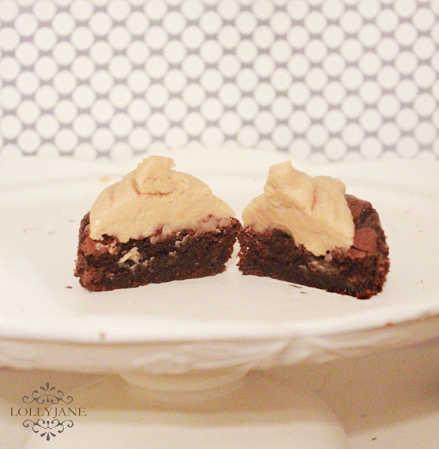 Dark chocolate brownies + peanut butter frosting