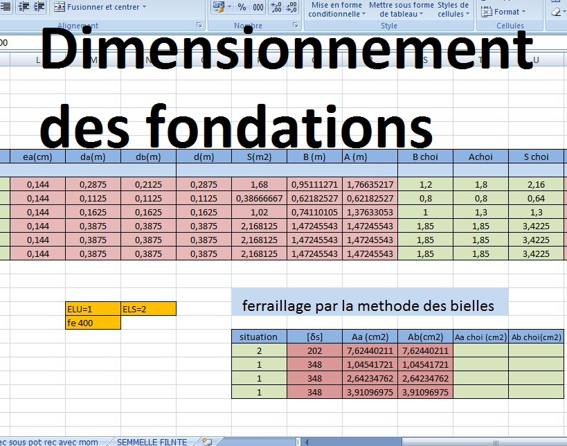 Dimensionnement des fondations avec excel