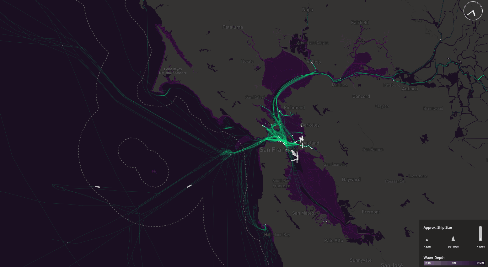 Animated marine traffic in the San Francisco Bay