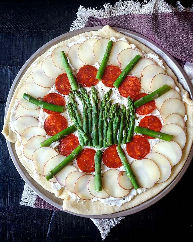 Mango & Tomato Ricotta, Potato & Asparagus Pizza Made With Oxo