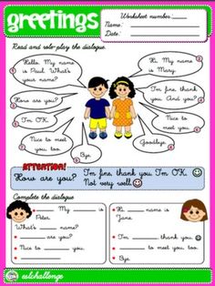 SOCIAL AND NATURAL SCIENCES FOR SECOND GRADE 2016/17: GREETINGS WORKSHEETS