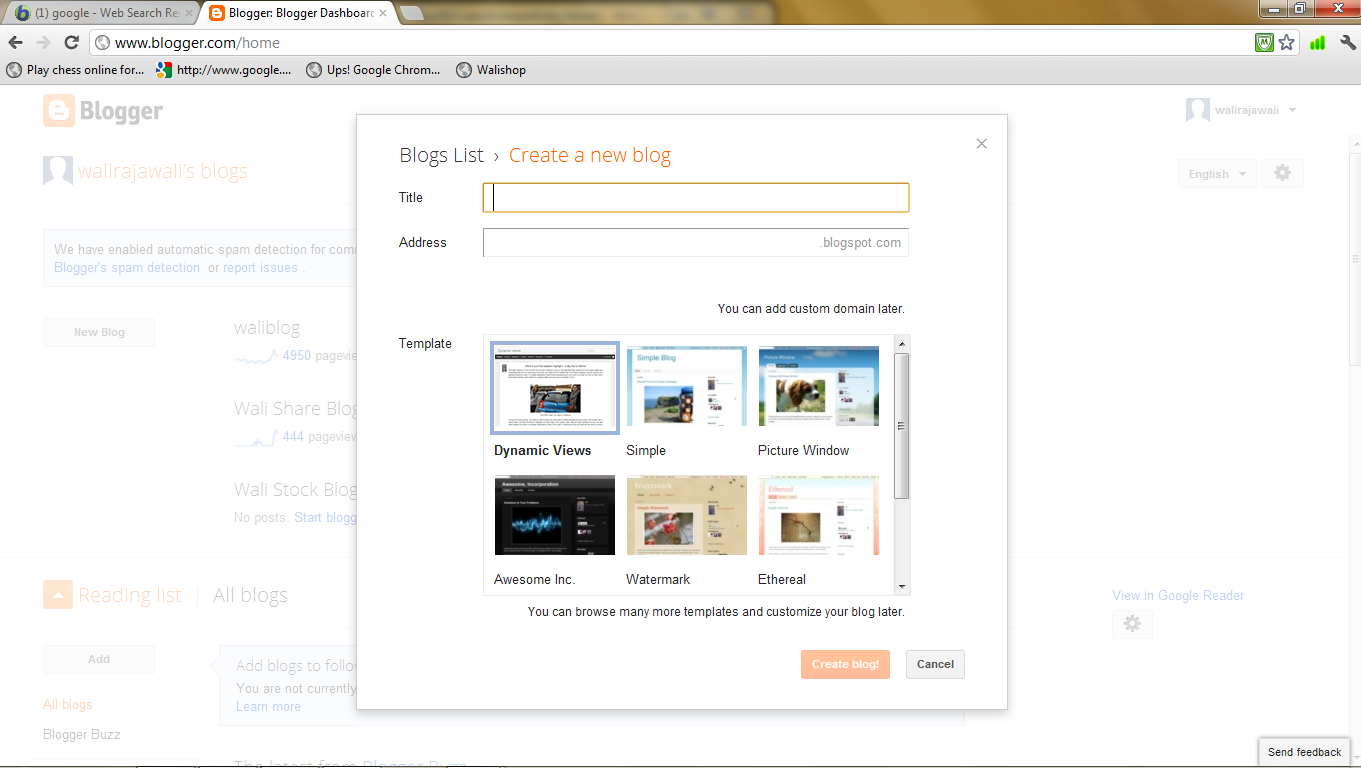 Wali Share Blog: How to Create Blog using Blogger