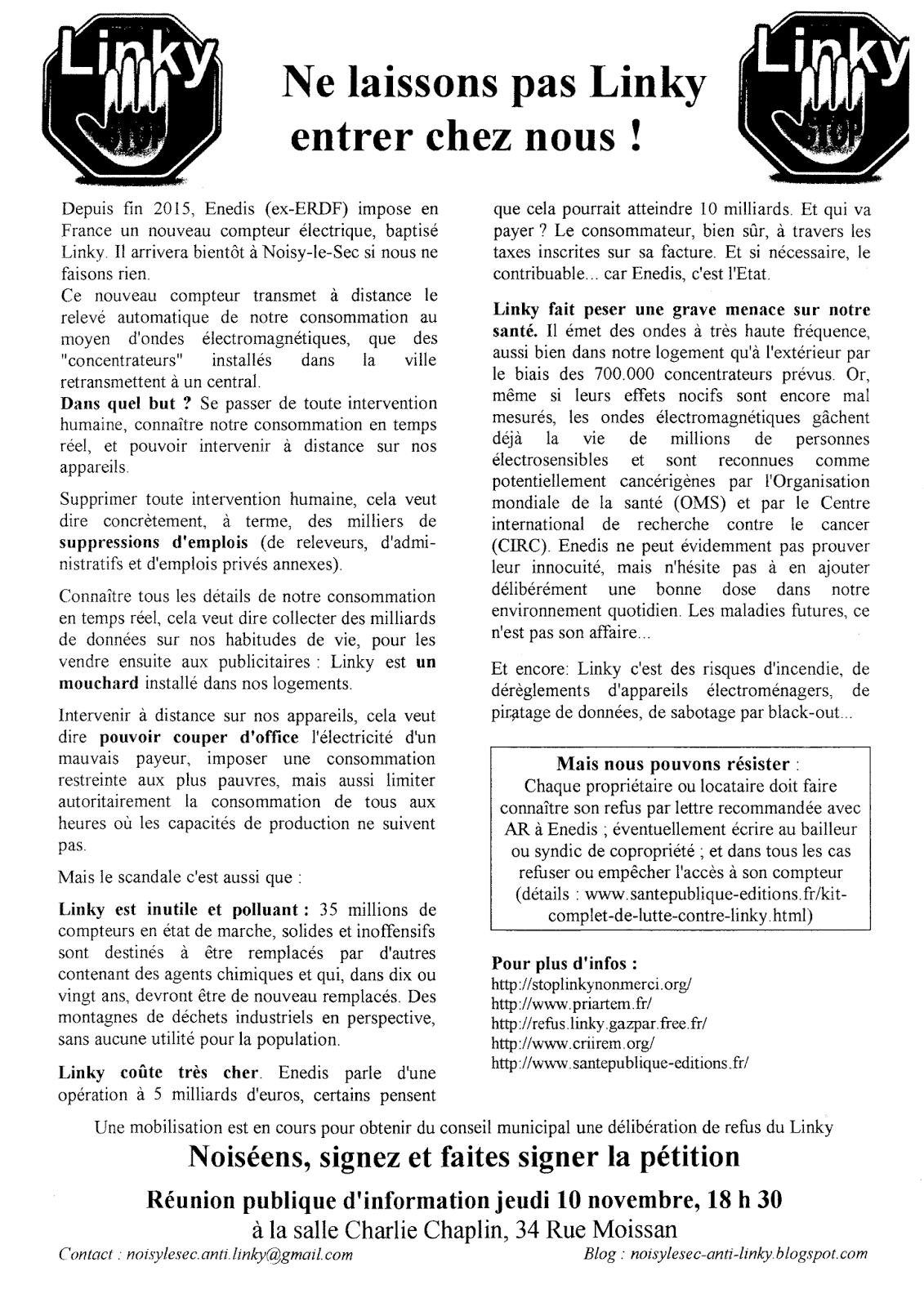 Bondy Ecologie: Compteur LINKY, comment le refuser