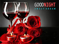 good night message, rose image with wine glasses for good night wishes