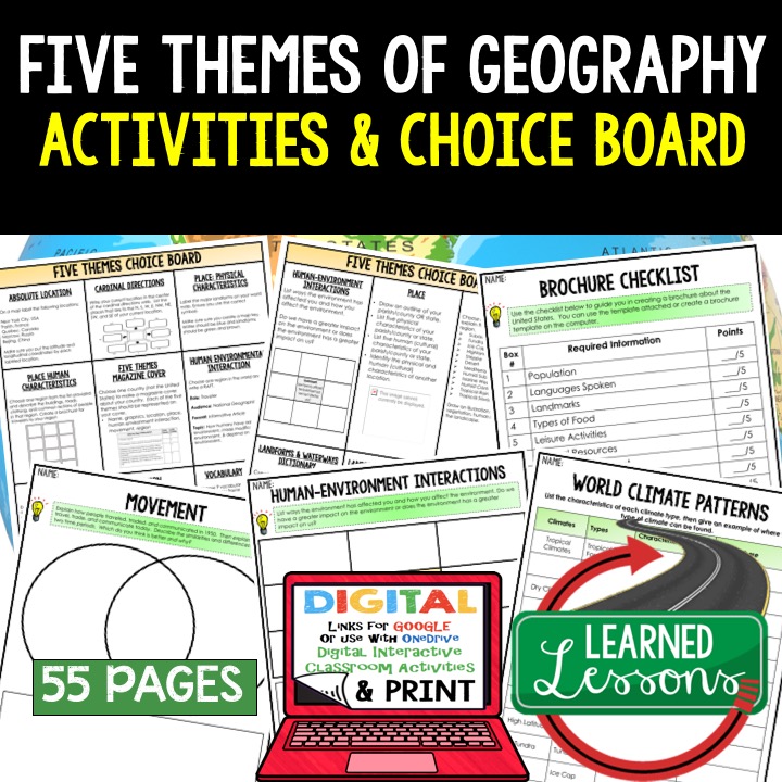 World Geography Activities, Choice Board, Digital Interactive Notebook Pages, Digital Graphic