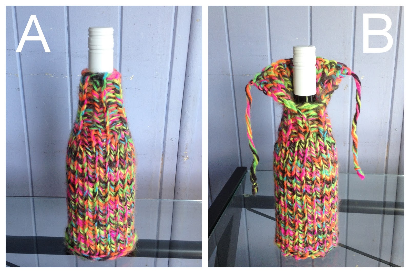 Blue Jacaranda by Linda Robertus Wine bottle cover knitting pattern