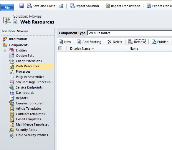 "Web Resource" component inside the Solution