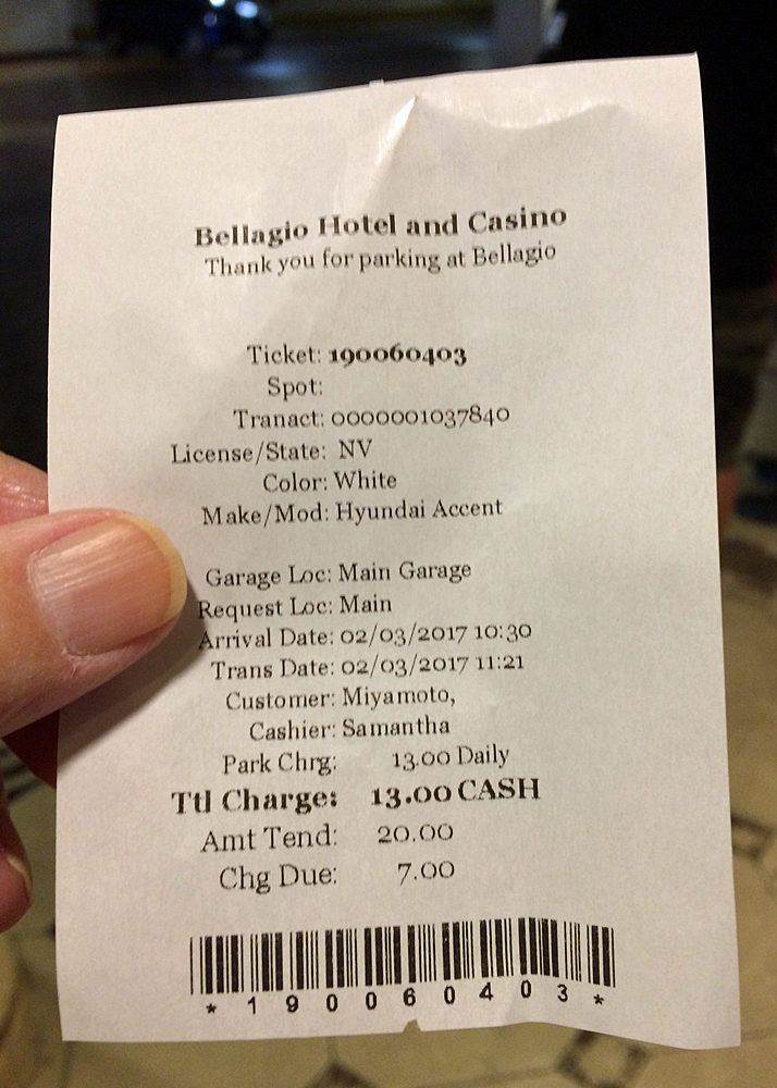 Left Field Wander Bellagio Valet Parking Fee