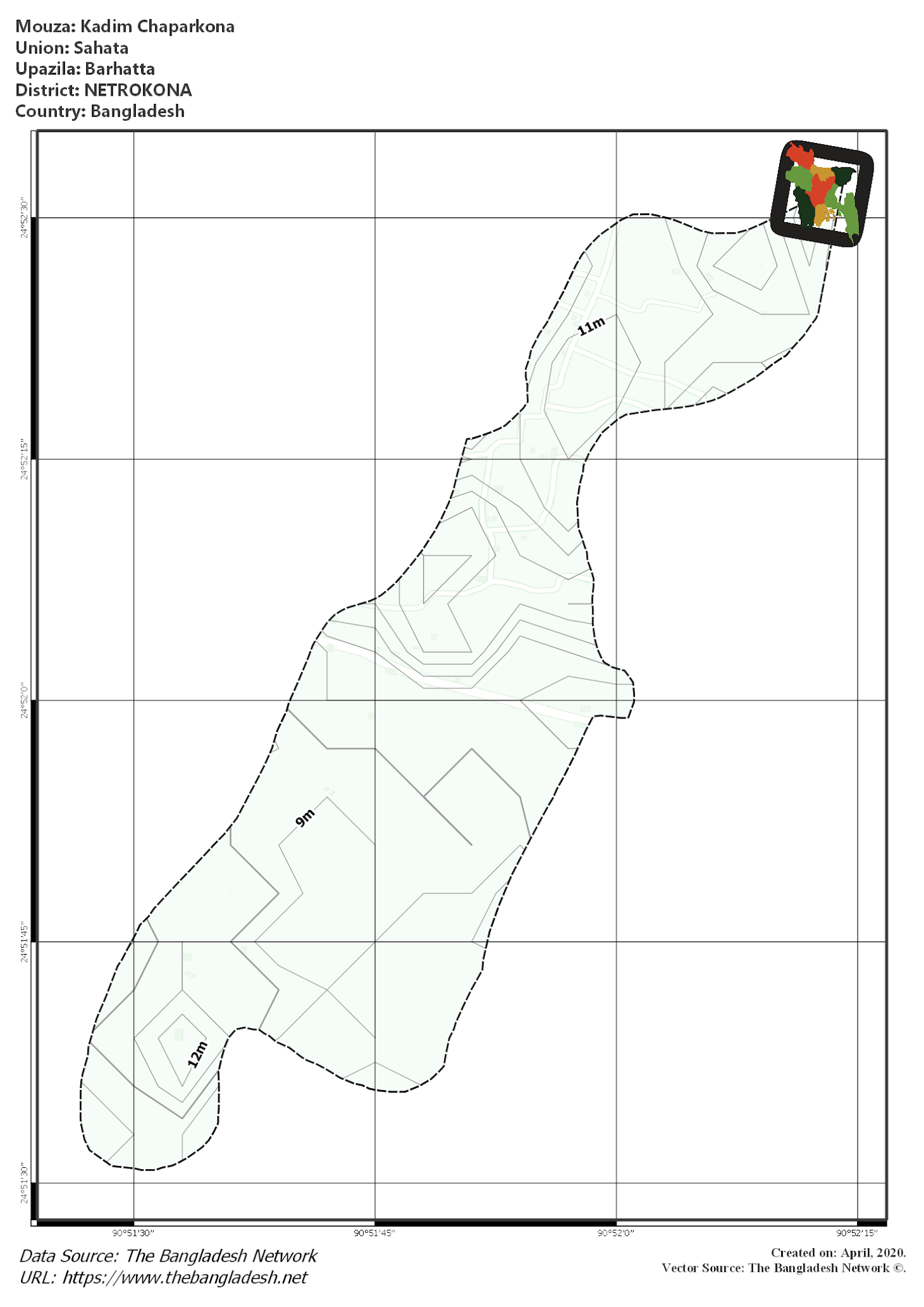 Map of Kadim Chaparkona Mouza of Barhatta Upazila, NETROKONA, Bangladesh.