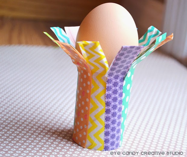 egg holder idea, washi tape egg holder holding egg, easter table