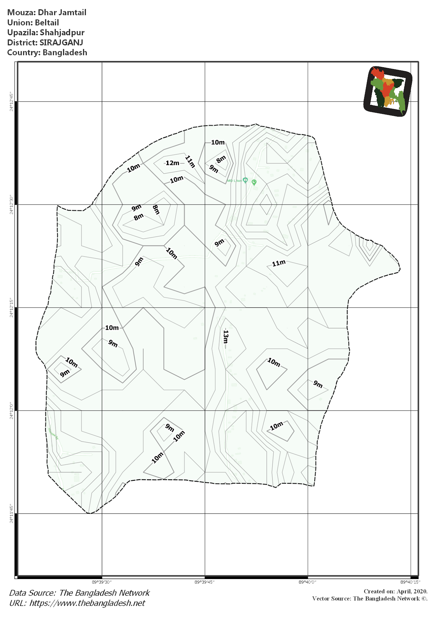 Map of Dhar Jamtail Mouza of Shahjadpur Upazila, SIRAJGANJ, Bangladesh.