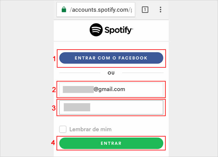 Acessando conta do Spotify pelo navegador do celular