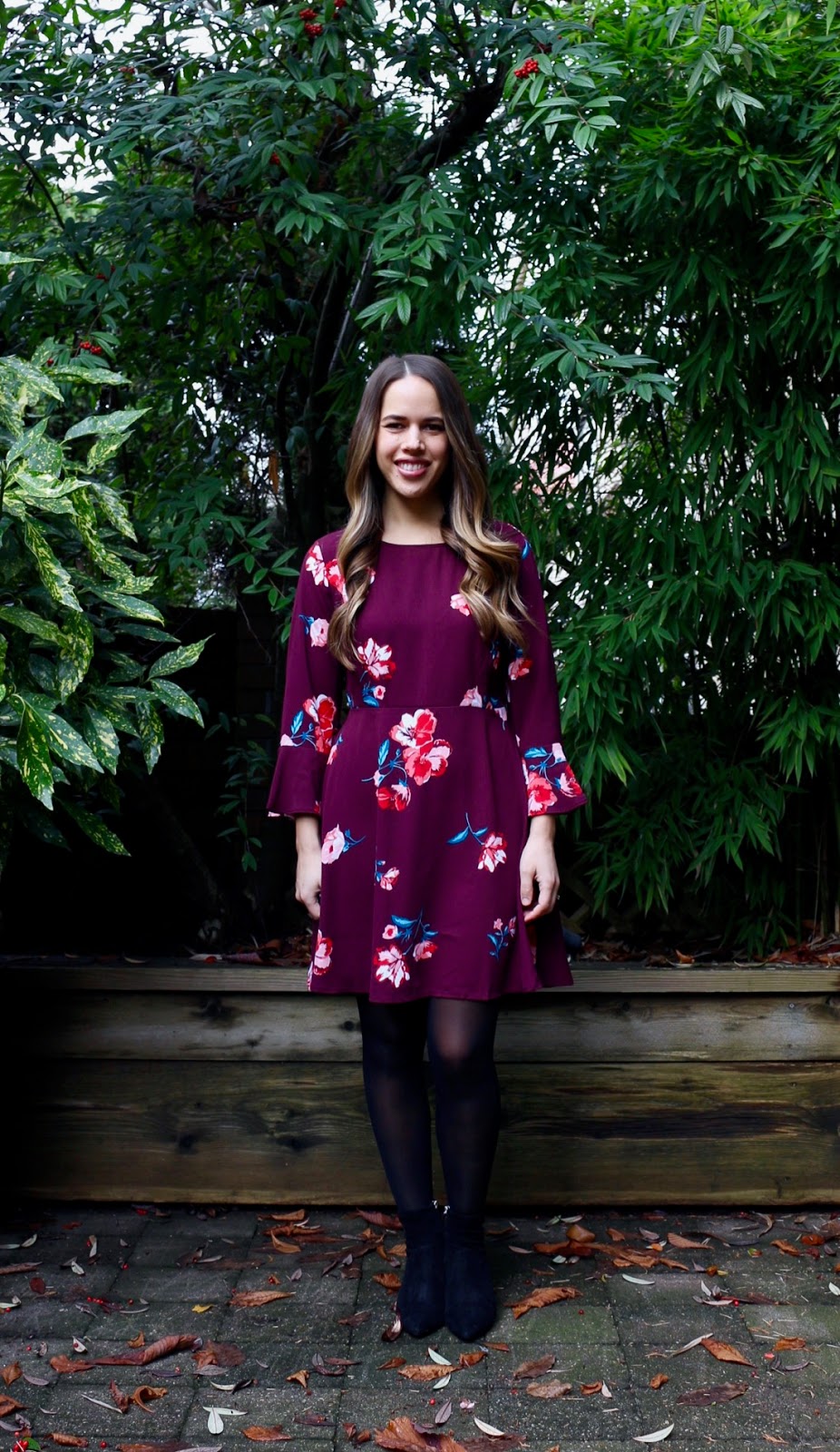 Jules in Flats - Old Navy Fit and Flare Flute Sleeve Crepe Dress (Business Casual Winter Workwear on a Budget)