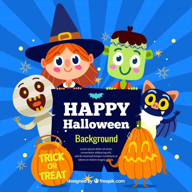 Halloween background with lovely costumes Free Vector