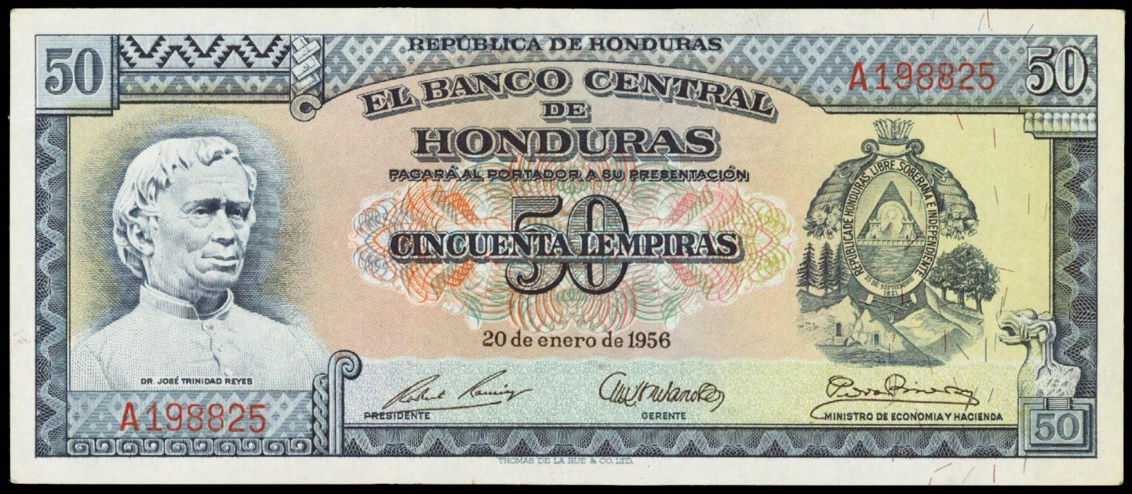 Honduras banknotes 50 Lempiras 1956 Jose Trinidad Reyes