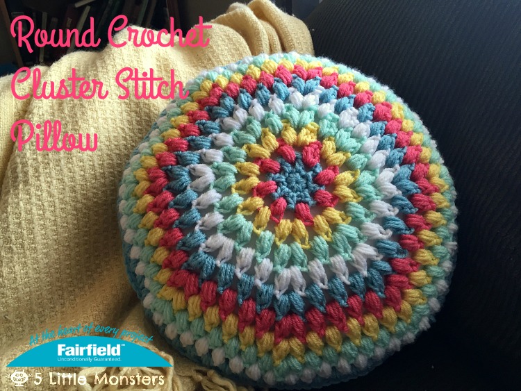5 Little Monsters Round Crochet Cluster Stitch Pillow