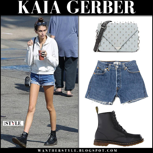 Kaia Gerber in denim shorts and black army boots in Malibu on October 8 ...