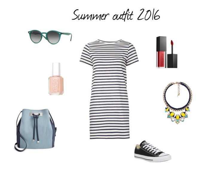 Paski, denim i matowa czerwona pomadka 