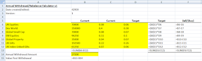 Annual Excel rebalancing calculator with formulas displayed