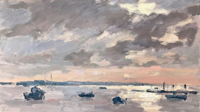 #293 ‘Winter Sun, Emsworth Harbour’ 8×14″