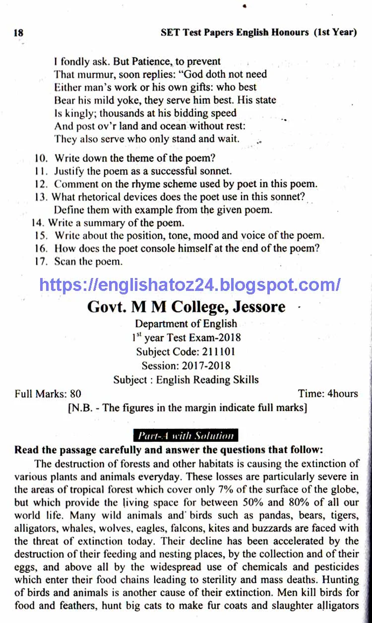 Test Papers for English Honours First Year Page 1122 English Grammar